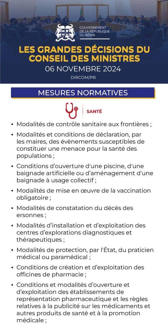 Conseil Des Ministres De Ce Mercredi 06 Novembre 2024 Voici Les